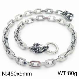 9*450mm Retro double lion head stainless steel necklace for men
