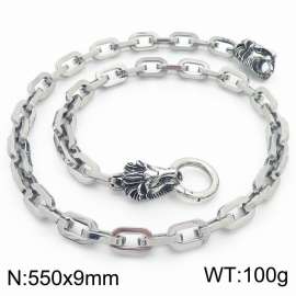 9*550mm Retro double lion head stainless steel necklace for men