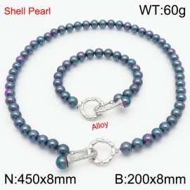 Fashionable French note buckle shell pearl women's bracelet necklace two-piece set