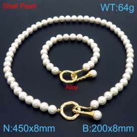 Fashionable French note buckle shell pearl women's bracelet necklace two-piece set