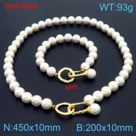 Fashionable French note buckle shell pearl women's bracelet necklace two-piece set