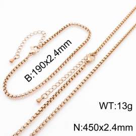 2.4mm Stainless Steel Square Pearl Chain with Tail Chain Bracelet Necklace Set of Two