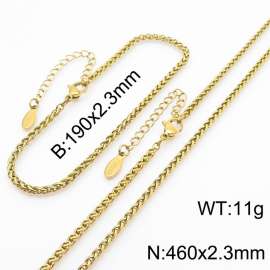 2.4mm stainless steel flower basket chain with tail chain bracelet necklace two-piece set