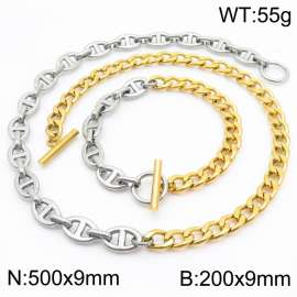 Japanese and Korean personalized stainless steel Japanese letter chain and NK chain splicing OT buckle bracelet necklace two-piece set