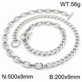 Japanese and Korean personalized stainless steel Japanese letter chain and NK chain splicing OT buckle bracelet necklace two-piece set