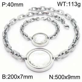 European and American stainless steel round zircon pendant women's bracelet necklace two-piece set