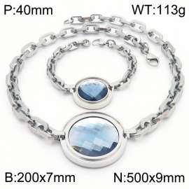 European and American stainless steel round zircon pendant women's bracelet necklace two-piece set