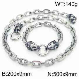 Personalized Cool Style Square Thread O-shaped Chain Lion Head Round Buckle Bracelet Necklace Set of Two