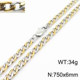 750mm Stainless Steel Necklace Cuban Link Chain Silver Mix Gold Color