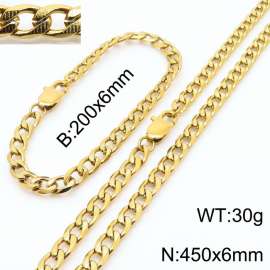 450mm Stainless Steel Set Necklace Blacelet Cuban Link Chain Gold Color