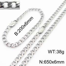 650mm Stainless Steel Set Necklace Blacelet Cuban Link Chain Silver Color