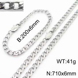 710mm Stainless Steel Set Necklace Blacelet Cuban Link Chain Silver Color