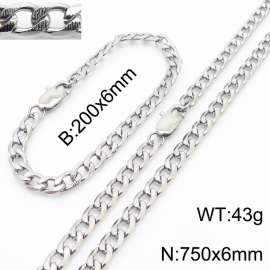 750mm Stainless Steel Set Necklace Blacelet Cuban Link Chain Silver Color