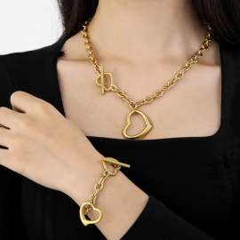 European and American fashion stainless steel hip hop love titanium steel pendant bracelet necklace jewelry set