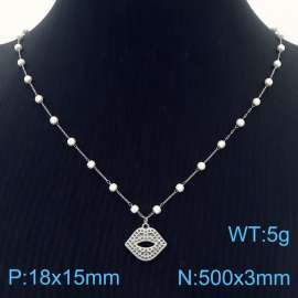 Stainless Steel Beads Necklace Link Chain With Mouth Pendant Silver Color