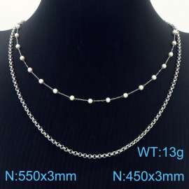 3mm Double Layers Stainless Steel Beads Necklace Link Chain Silver Color