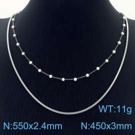 2.4mm Double Layers Stainless Steel Beads Necklace Link Chain Silver Color