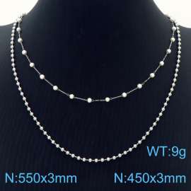 3mm Double Layers Stainless Steel Beads Necklace Link Chain Silver Color
