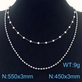 3mm Double Layers Stainless Steel Beads Necklace Link Chain Silver Color