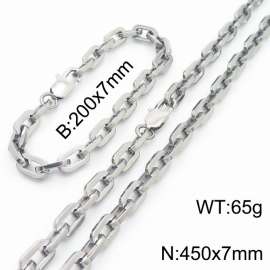 Silver Color 200x7mm Bracelet 450X7mm Necklace Lobster Clasp Link Chain Jewelry Sets For Women Men