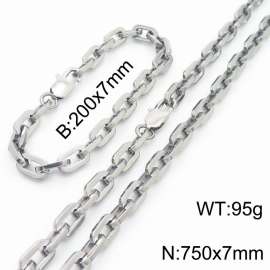 Silver Color 200x7mm Bracelet 750X7mm Necklace Lobster Clasp Link Chain Jewelry Sets For Women Men