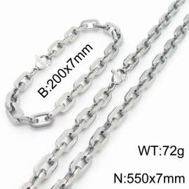 Silver Color 200x7mm Bracelet 550X7mm Necklace Lobster Clasp Link Chain Jewelry Sets For Women Men