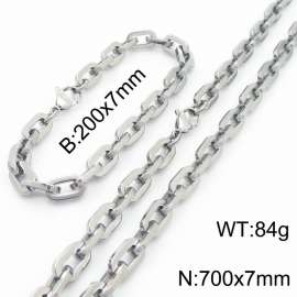 Silver Color 200x7mm Bracelet 700X7mm Necklace Lobster Clasp Link Chain Jewelry Sets For Women Men