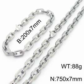 Silver Color 200x7mm Bracelet 750X7mm Necklace Lobster Clasp Link Chain Jewelry Sets For Women Men
