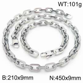 Silver Color 210x9mm Bracelet 450X9mm Necklace Lobster Clasp Link Chain Jewelry Sets For Women Men