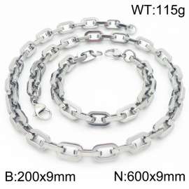 Silver Color 200x9mm Bracelet 600X9mm Necklace Lobster Clasp Link Chain Jewelry Sets For Women Men