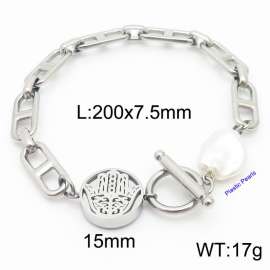 Japanese Character Chain Palm Pendant OT Buckle Pearl Steel Stainless Steel Bracelet