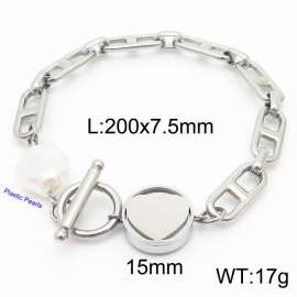 Japanese Character Chain Love Circle Pendant OT Buckle Pearl Steel Stainless Steel Bracelet