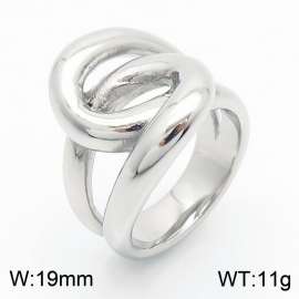 European and American INS minimalist stainless steel 19mm geometric irregular hollow interwoven winding charm silver ring