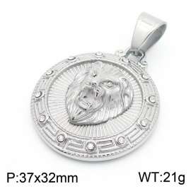 Hip Hop Jewelry Stainless Steel Lion Head Pendant Inlay Cubic Zircon Round Pendant