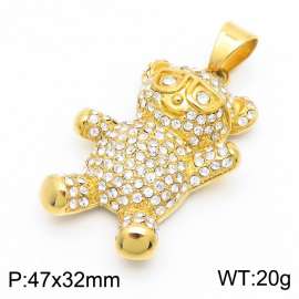 Fashion Jewelry Transparent Crystal Diamond Teddy Bear 18k Gold Plated Stainless Steel Pendant