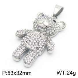 Transparent Crystal Rhinestone Diamond Stainless Steel Pendant Teddy Cute Bear Jewelry For Gift