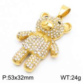 18k Gold-plated Stainless Steel Pendant Transparent Diamond Teddy Cute Bear Jewelry For Gift