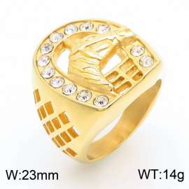 Luxury 18k Gold Plated Stainless Steel Horse Moissanite Diamond Accessories Women Men Ring