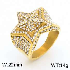 Stainless Steel Pentagram Bling Rhinestone Mounted Vintage Ring European Personalized Jewelry for Men