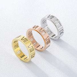 Titanium steel hollow Roman numeral women's ring