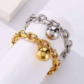 Fashionable retro jewelry, light luxury women's hollow steel ball, stainless steel, on demand bracelet