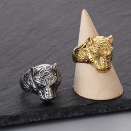Vintage Men Ring Personality Stainless Steel Tiger Head Finger Rings
