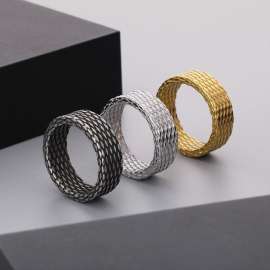 8mm Silver Color Stainless Steel 304 Ring Men New In Trendy diamond pattern