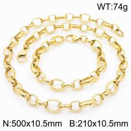 Simple and personalized stainless steel 210 × 10.5mm O-shaped chain lobster buckle charm gold bracelet&necklace set
