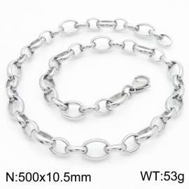 Simple and personalized stainless steel 210 × 10.5mm O-shaped chain lobster buckle charm silver necklace