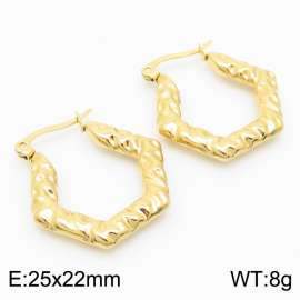 European and American fashionable stainless steel wrinkled embossed geometric polygon temperament gold earrings