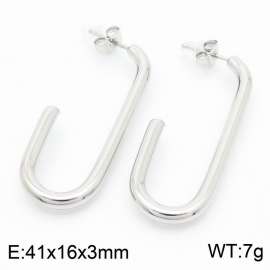 European and American fashion stainless steel creative hollow U-shaped rectangular opening temperament silver earrings