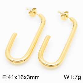 European and American fashion stainless steel creative hollow U-shaped rectangular opening temperament gold earrings