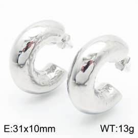 European and American fashion stainless steel wrinkled thick C-shaped opening charm silver earrings