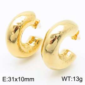 European and American fashion stainless steel wrinkled thick C-shaped opening charm gold earrings